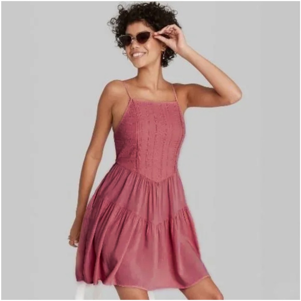 Wild Fable Eyelet Smocked Cut Out Sleeveless Tiered Mini Skater Dress